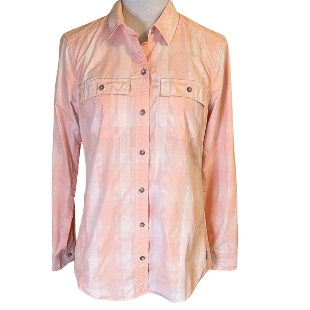 Eddie Bauer Peach Plaid Button-Up Dry Fit Shirt